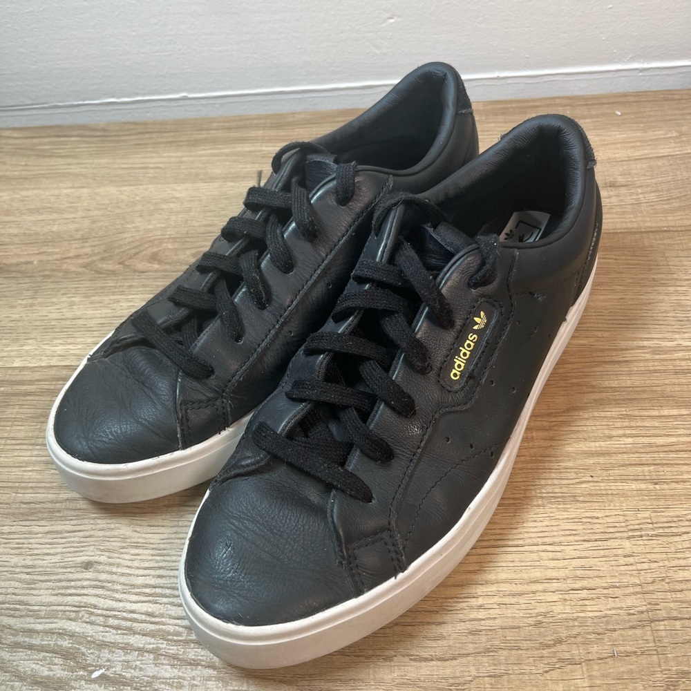 Adidas Sleek Womens Size 7 Originals Sneakers Black Gold Low Top Lace Up Shoes